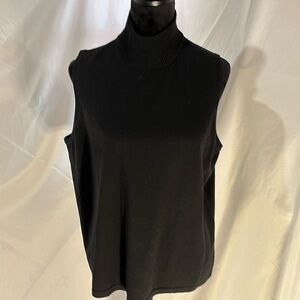 LORD  & TAYLOR Turtleneck Sweater Knit Black Wool Sleeveless Size XL
